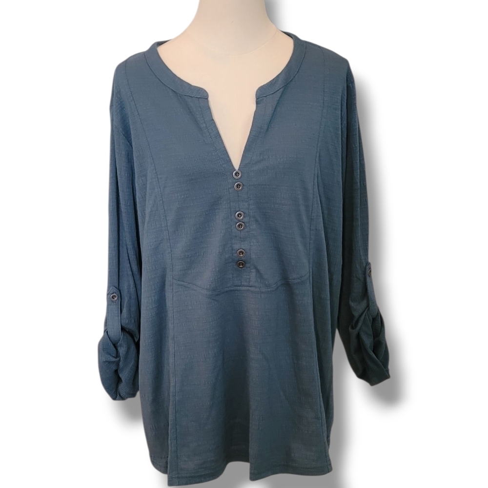JANE + DELANGEY - 1X V Neck Rustic Blue Blouse
